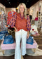 Embroidered 3/4 Sleeve Blouse Rust