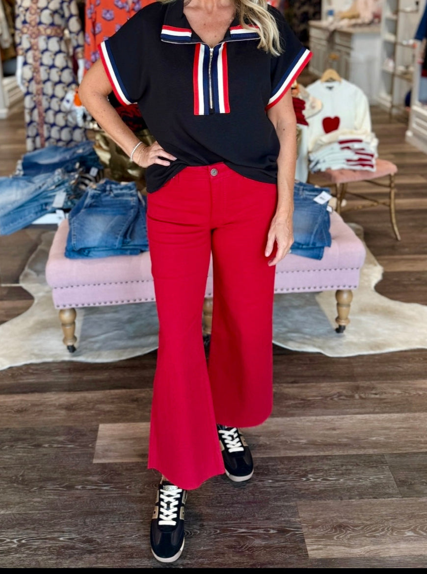 Kut Meg High Rise Wide Leg Fab Ruby Red