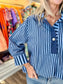 Striped Pearl Button Blouse Navy