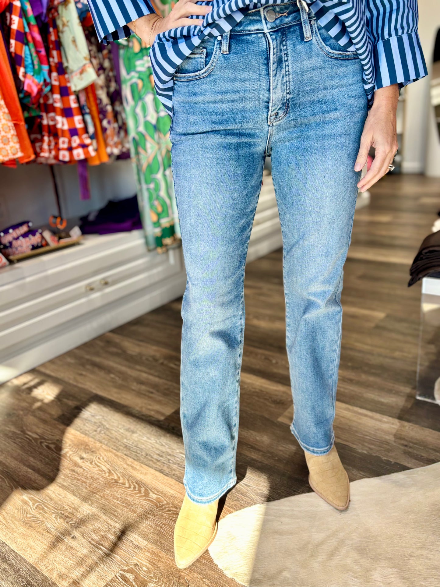 Risen High Rise Ankle Straight Jeans