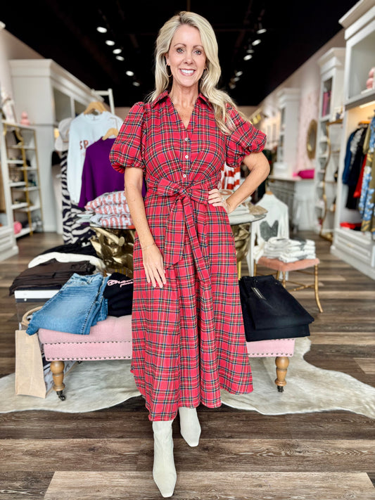 Plaid Maxi Dress Red
