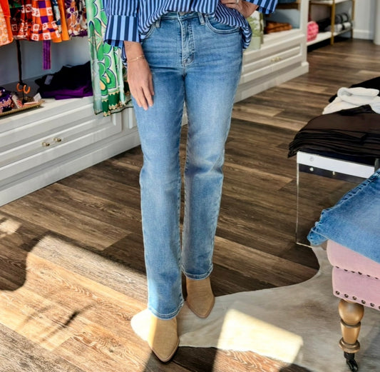 Risen High Rise Ankle Straight Jeans