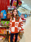 Ribbed Crew Neck Checkerboard/Stripe Sweater