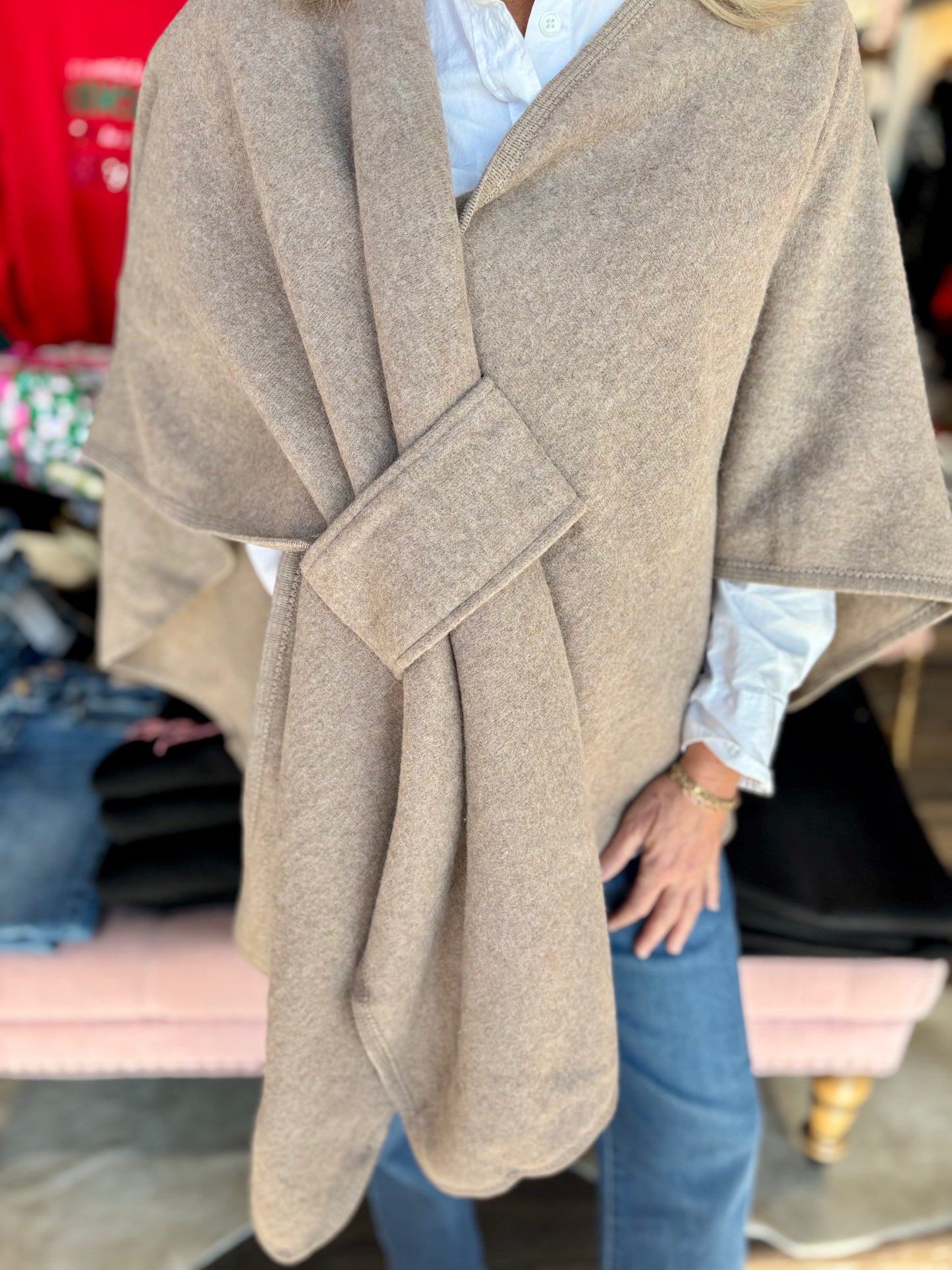Taupe Wrap Loop Cape