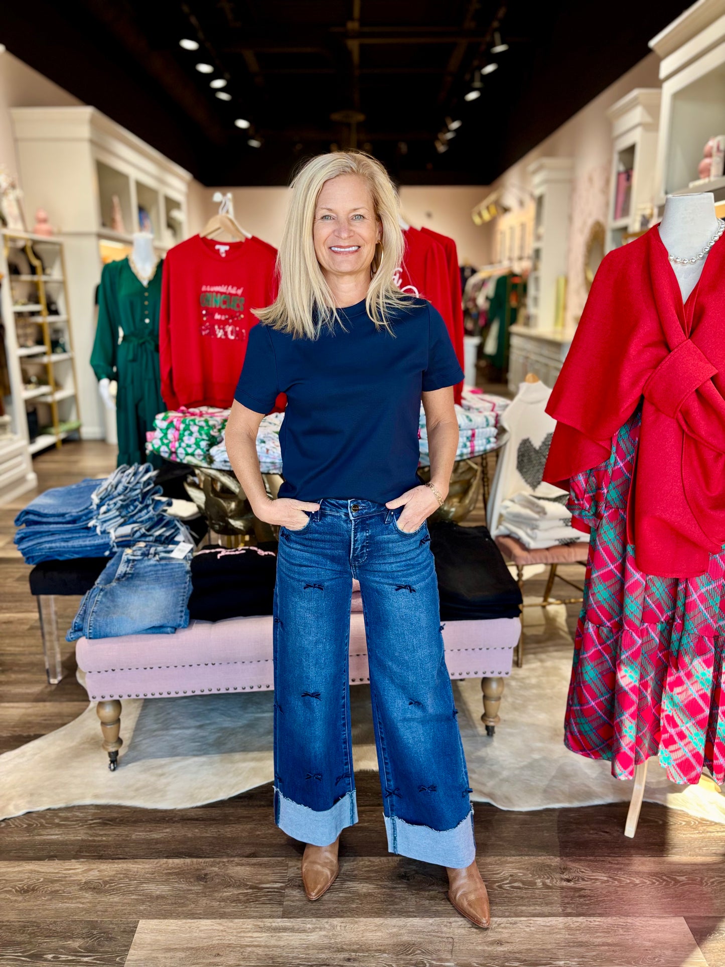 Risen High Rise Crop Wide Ribbon Jeans