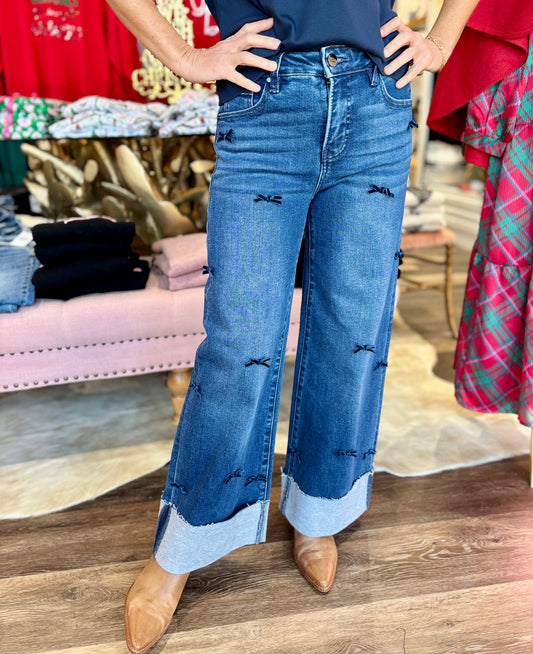 Risen High Rise Crop Wide Ribbon Jeans