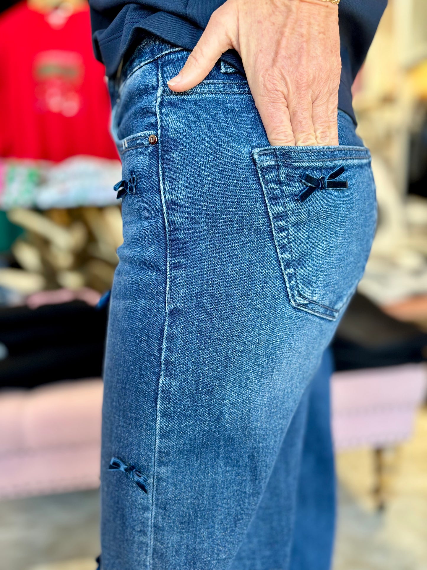 Risen High Rise Crop Wide Ribbon Jeans