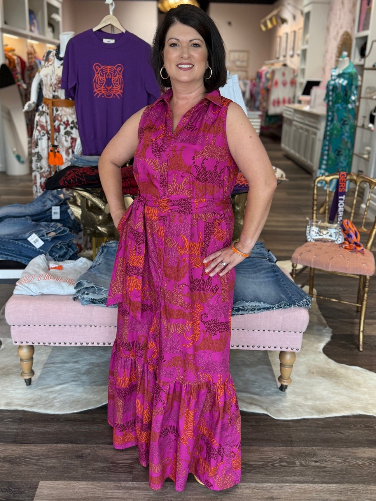 In the Jungle Cileah Collared Maxi Dress: Magenta