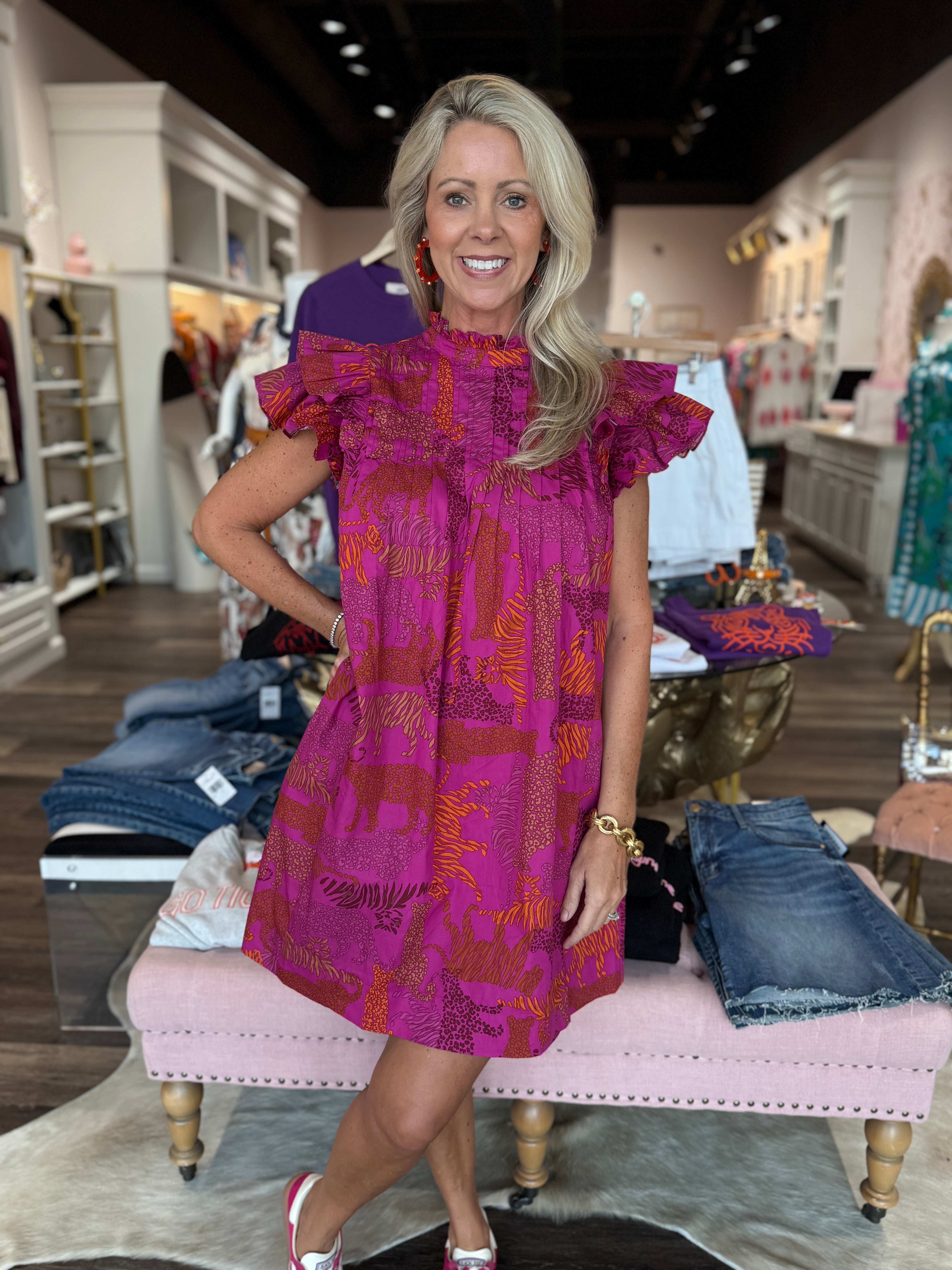 In the Jungle Lovel Shift Mini Dress: Magenta