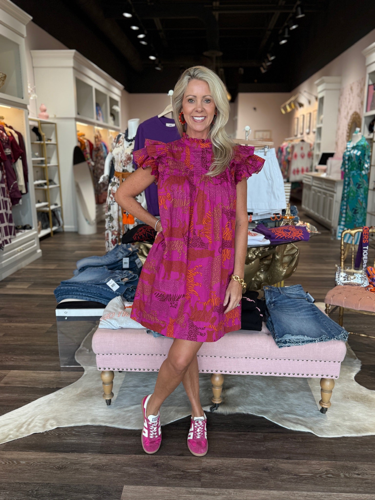 In the Jungle Lovel Shift Mini Dress: Magenta