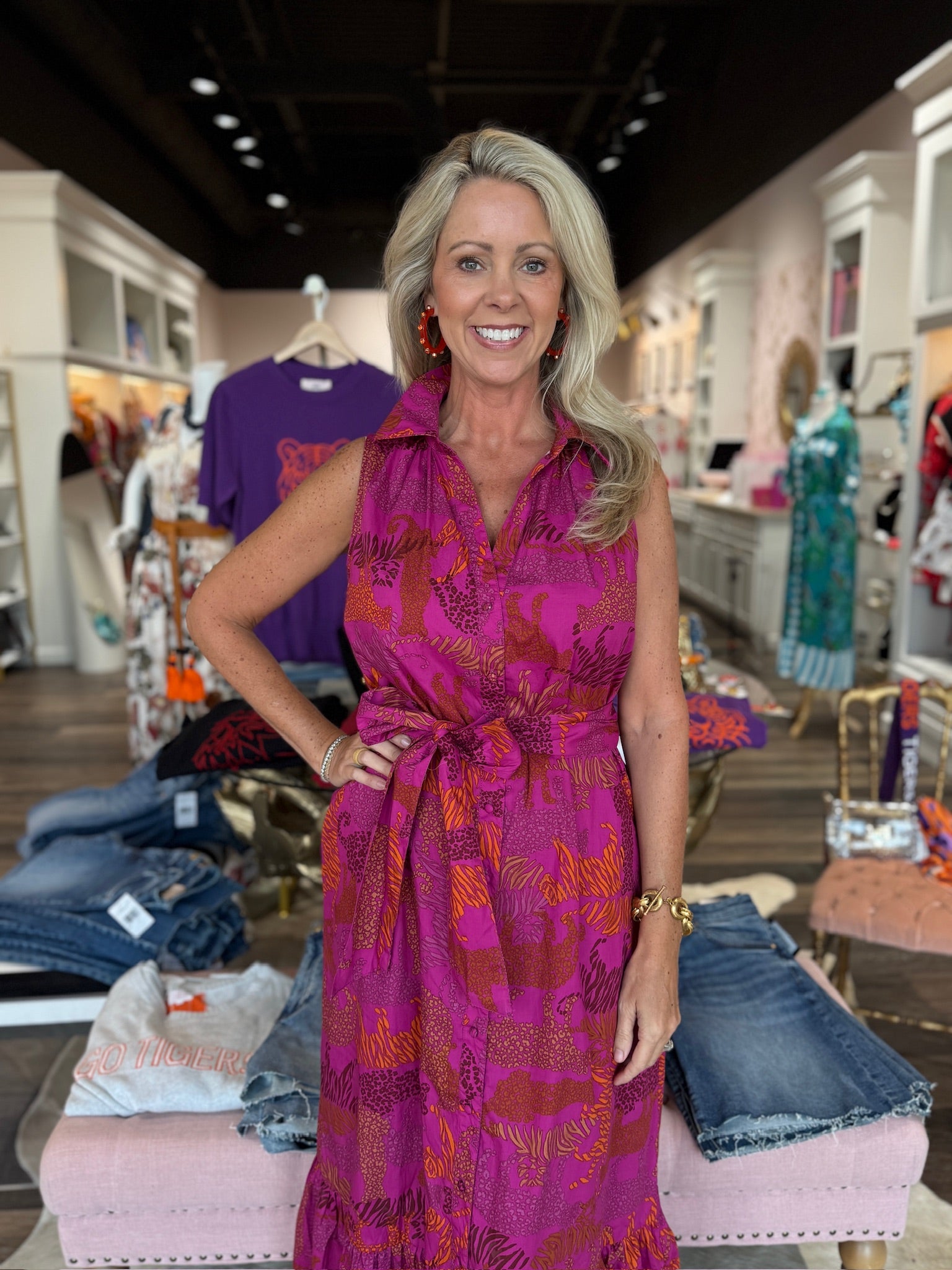 In the Jungle Cileah Collared Maxi Dress: Magenta