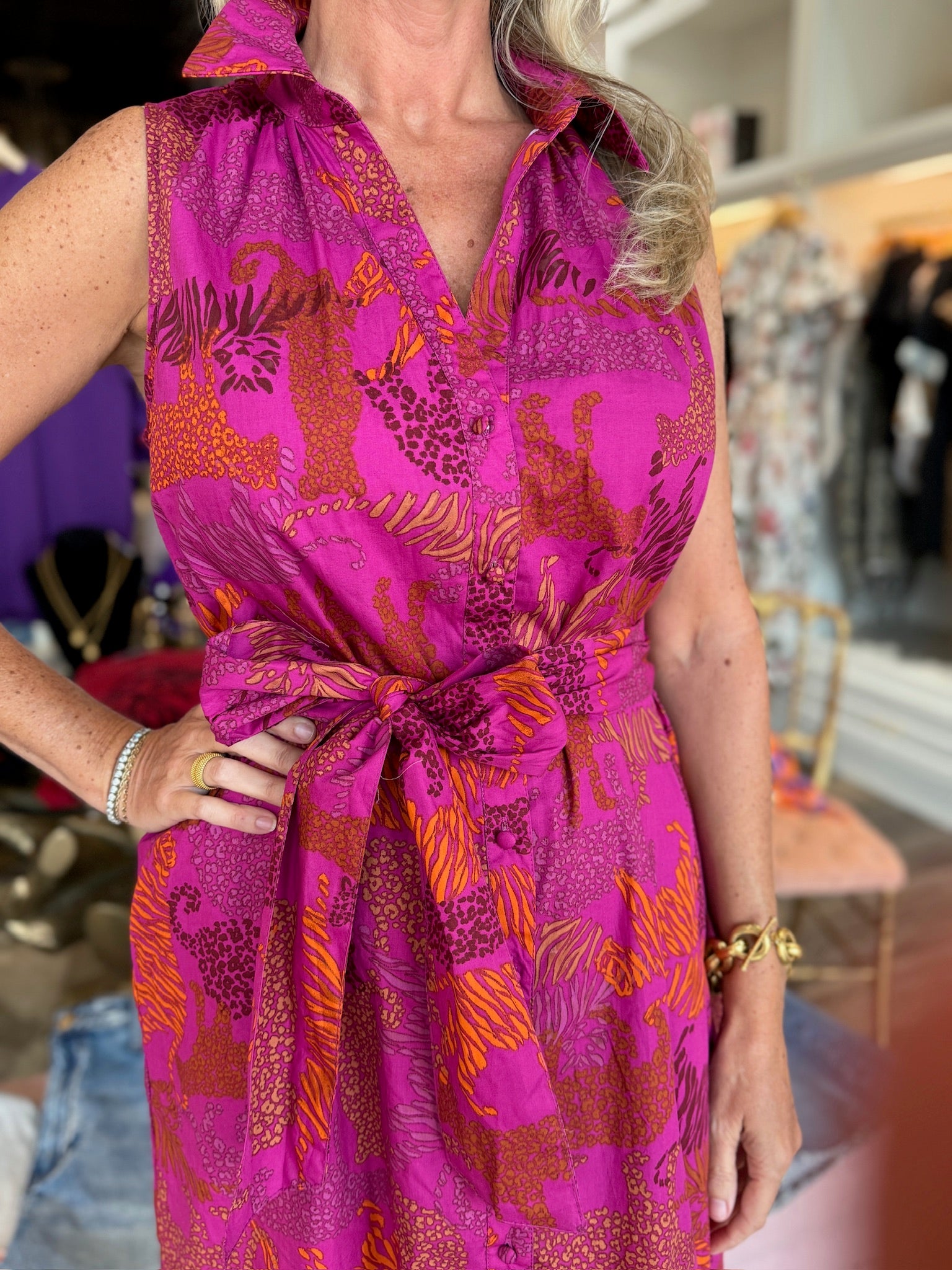 In the Jungle Cileah Collared Maxi Dress: Magenta