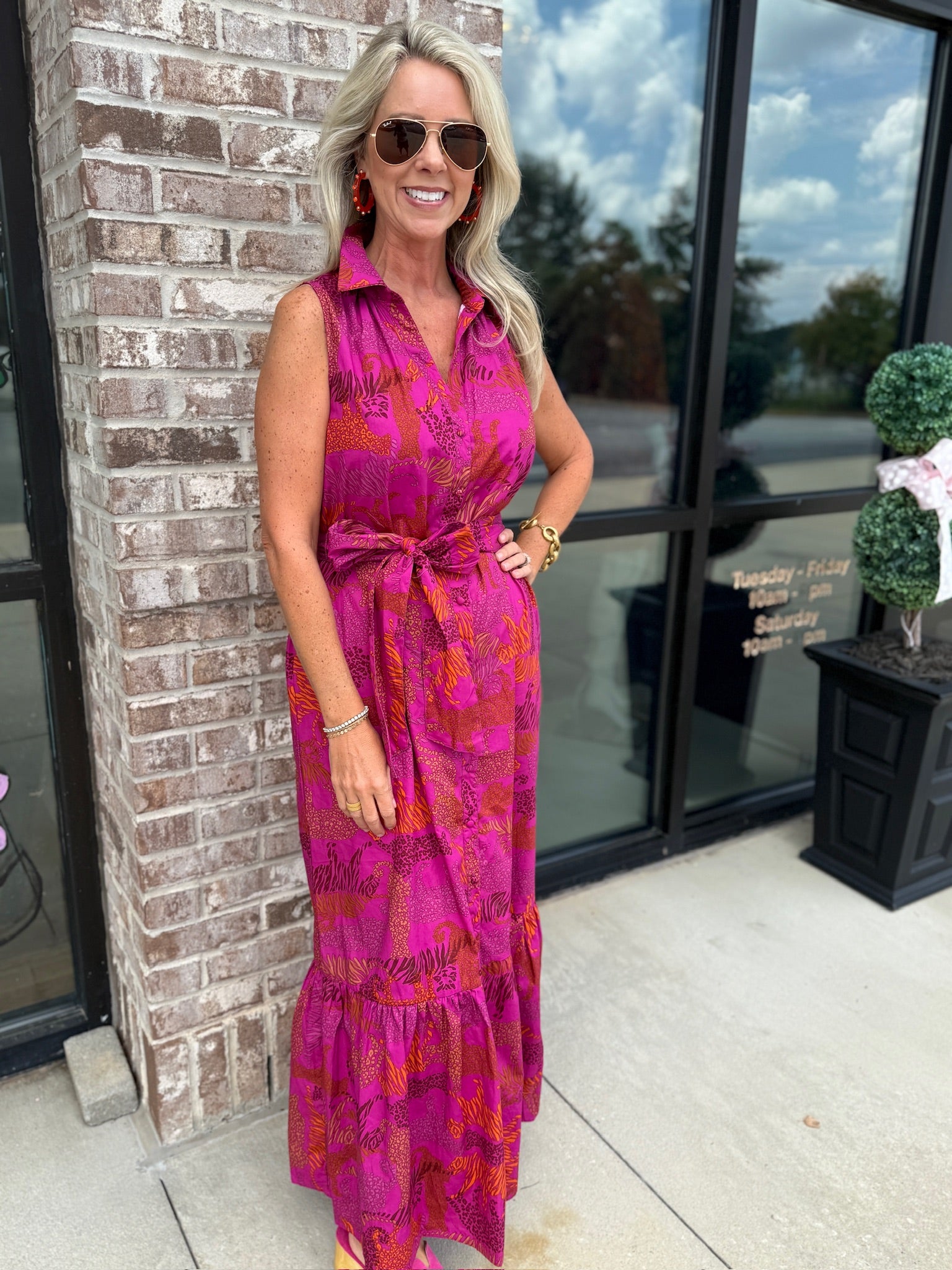 In the Jungle Cileah Collared Maxi Dress: Magenta