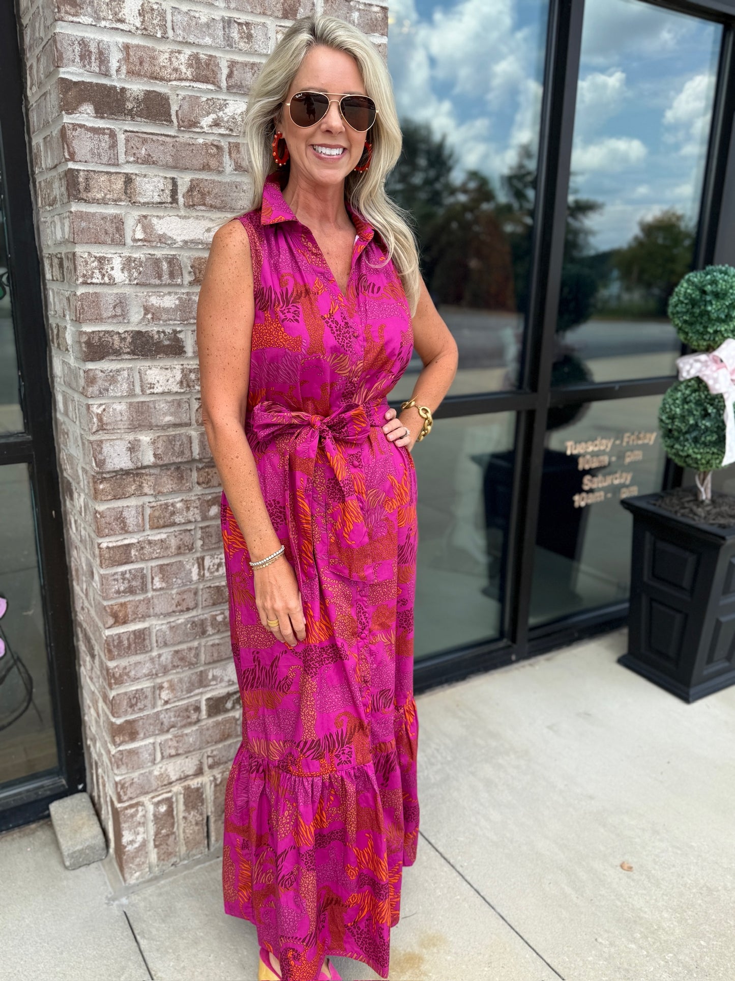 In the Jungle Cileah Collared Maxi Dress: Magenta