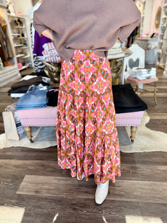 Brooks Avenue Jess Tiered Maxi Skirt Farmhouse Pink