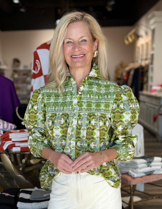 Penelope Smocked Blouse Camo