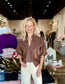 Puff Sleeve Faux Leather Top Brown