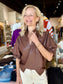 Puff Sleeve Faux Leather Top Brown