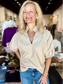 Puff Sleeve Faux Leather Top Ecru
