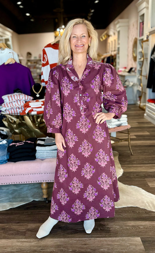 Botanical 3/4 Sleeve Midi Dress