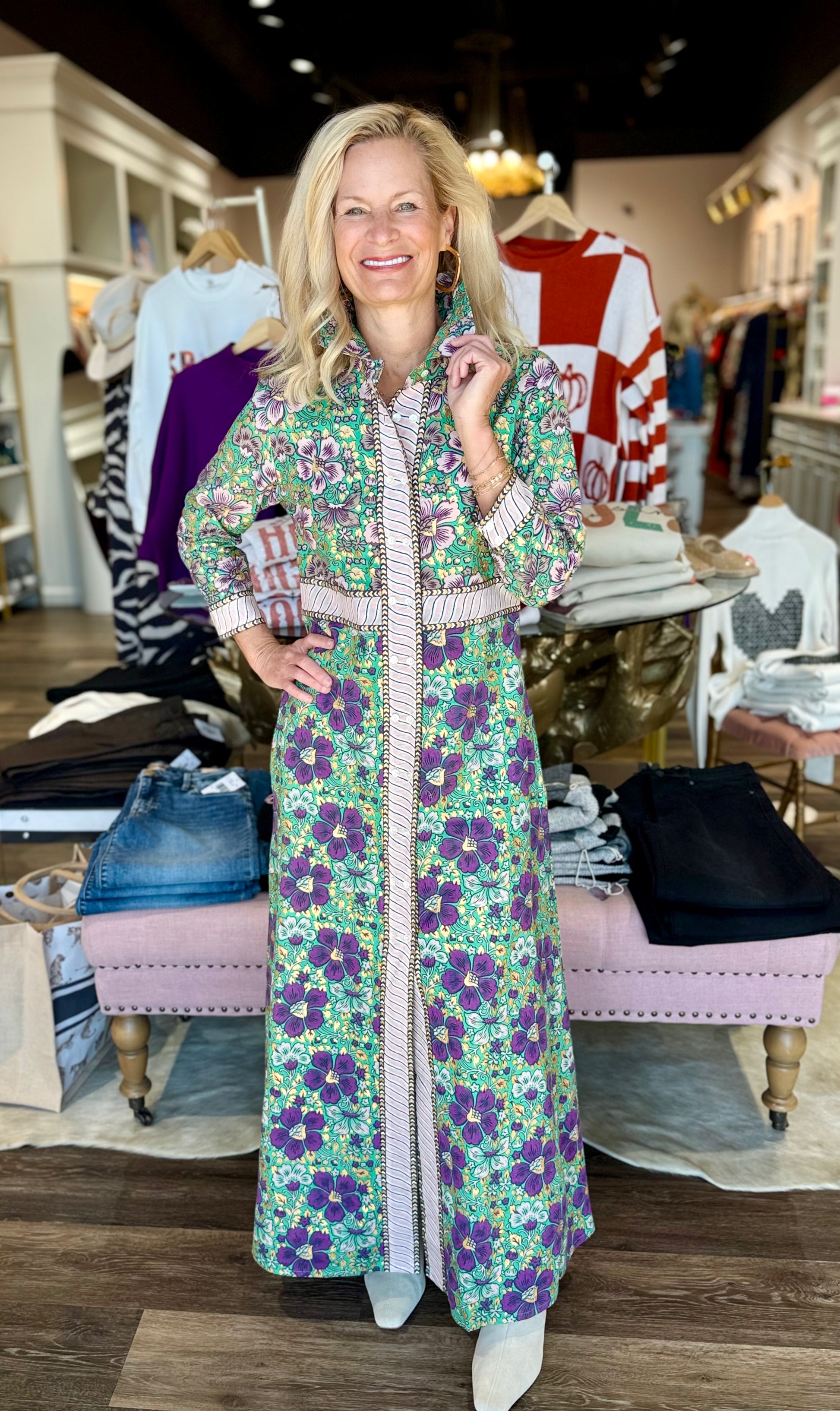 Oliphant Shirt Dress Maxi Matera Green Small Oliphant Shirt Dress Maxi Matera Green Small