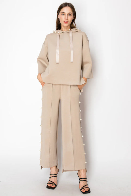 Joh Apparel Farrah French Scuba Pearl Pant Taupe