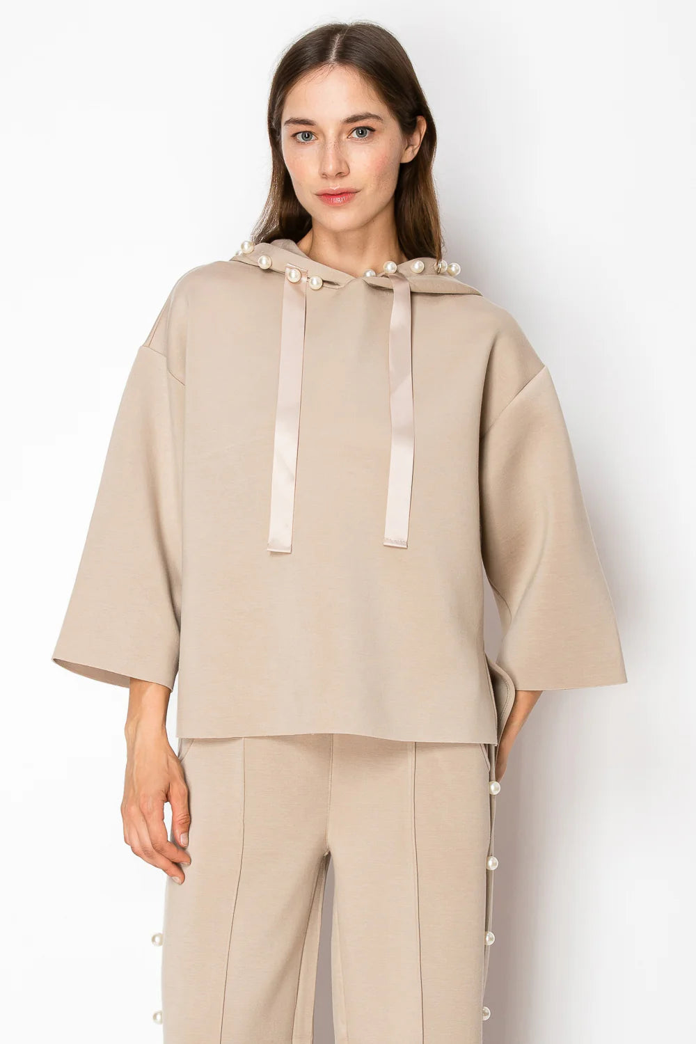 Joh Apparel Francine French Scuba Pearl Hoodie Taupe