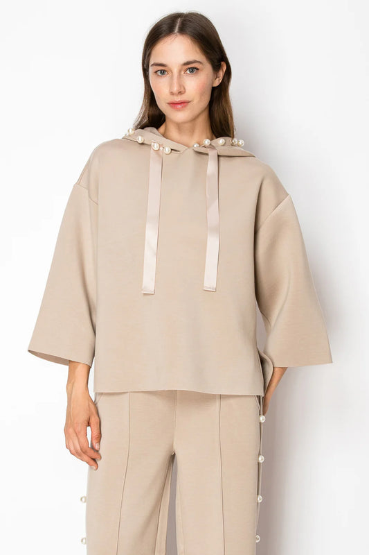 Joh Apparel Francine French Scuba Pearl Hoodie Taupe