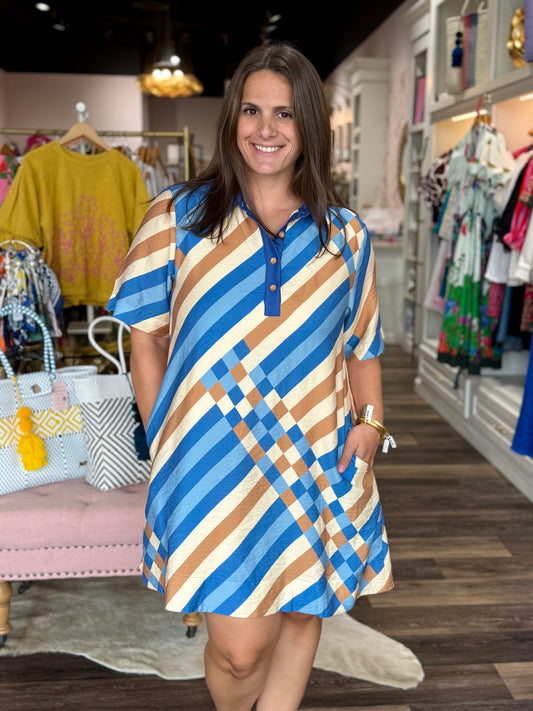Joy Joy Crossweave Collar Swing Dress