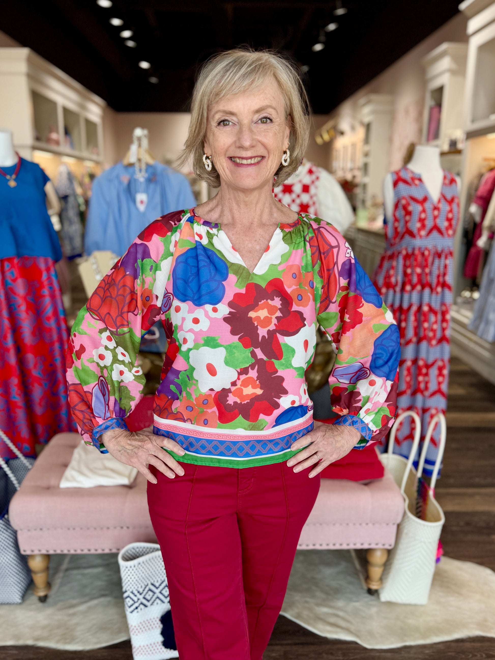 Joy Joy Peasant Bishop Sleeve Top Petal Pop