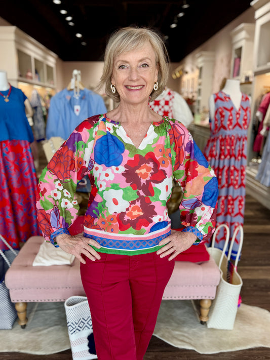Joy Joy Peasant Bishop Sleeve Top Petal Pop