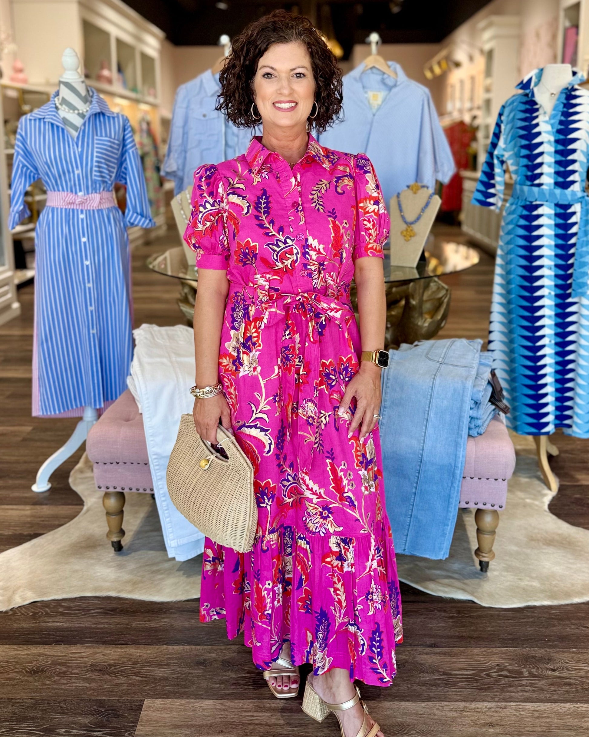 Jude Connally Marina Dress in Feathered Floral Pink Gold