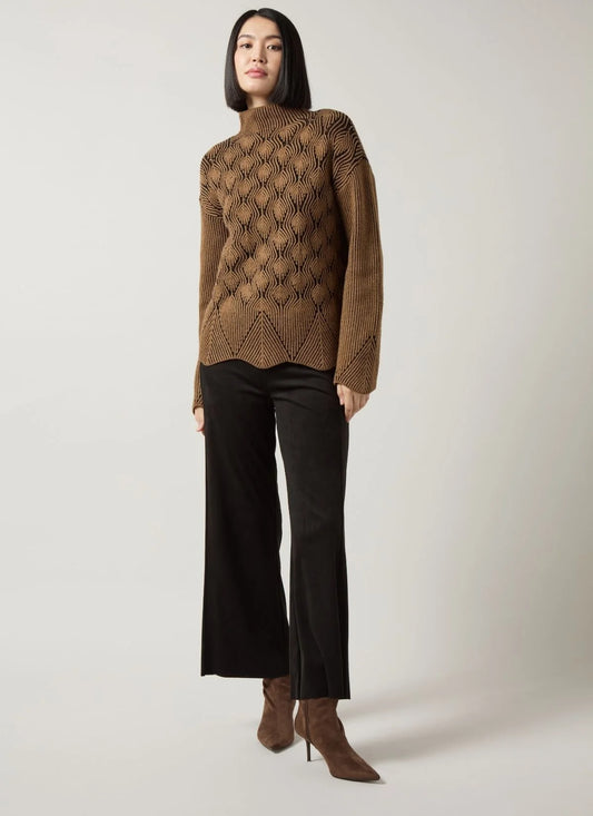 Lysse Rhea Cozy Rib Scallop Edge Pullover Camel/ Black