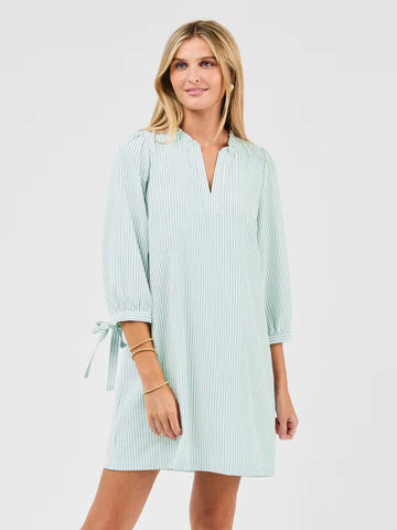 Mary Square Lainey Seersucker Dress Seafoam/White