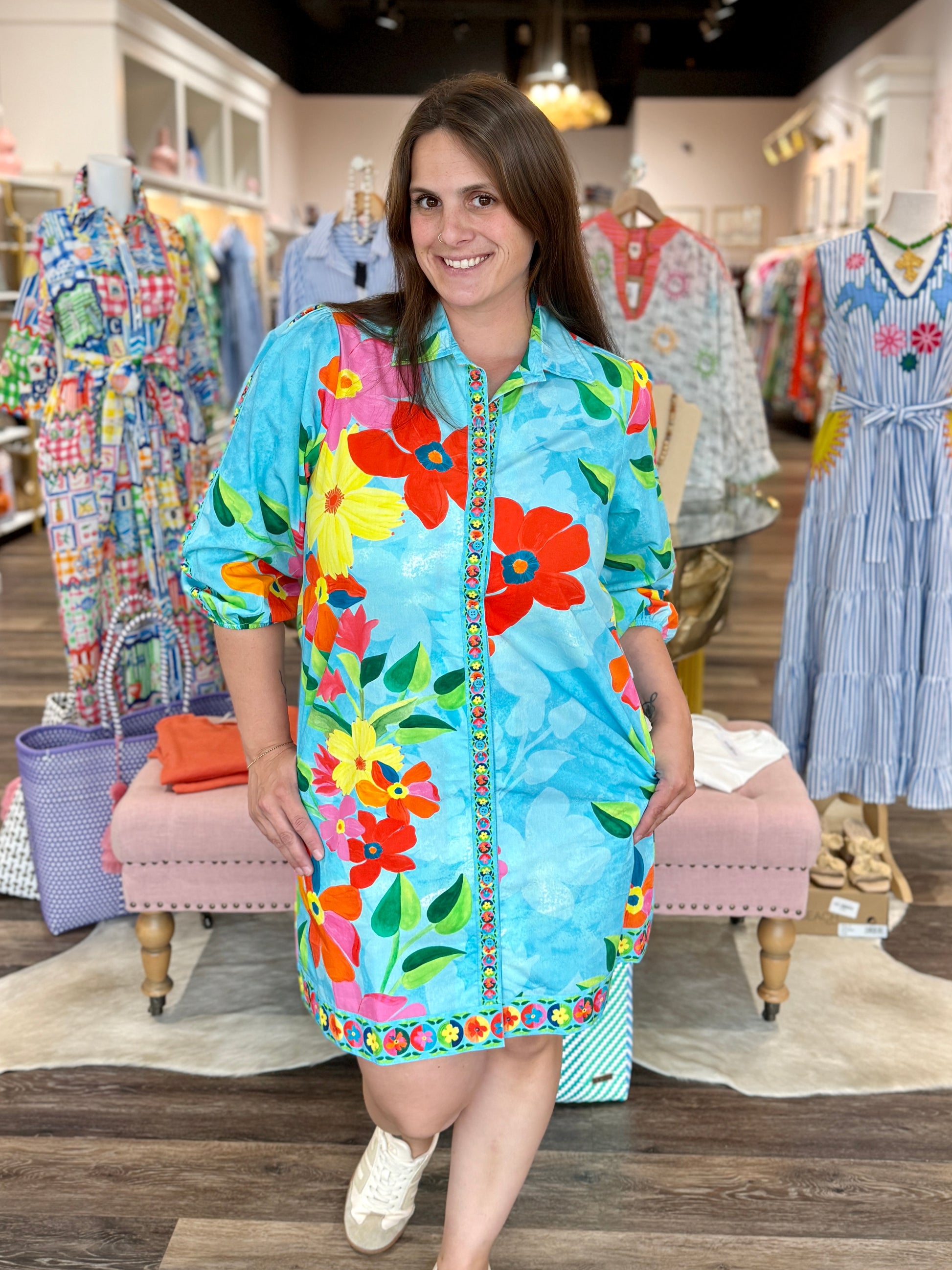 Maude Vivante Ava Dress Floral Sky Southern Girl Chic Women's Boutique