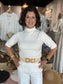 Mock Neck Half Sleeve Basic Sweater Top Cream