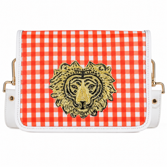 Orange Gingham Clear Stadium Bag With Tiger