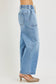 Risen Elastic Band Slouchy Cropped Baggy Jeans With Patch Pockets