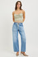 Risen Elastic Band Slouchy Cropped Baggy Jeans With Patch Pockets