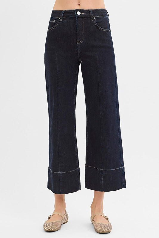 Risen High Rise Crop Wide Seam Detailed Jeans