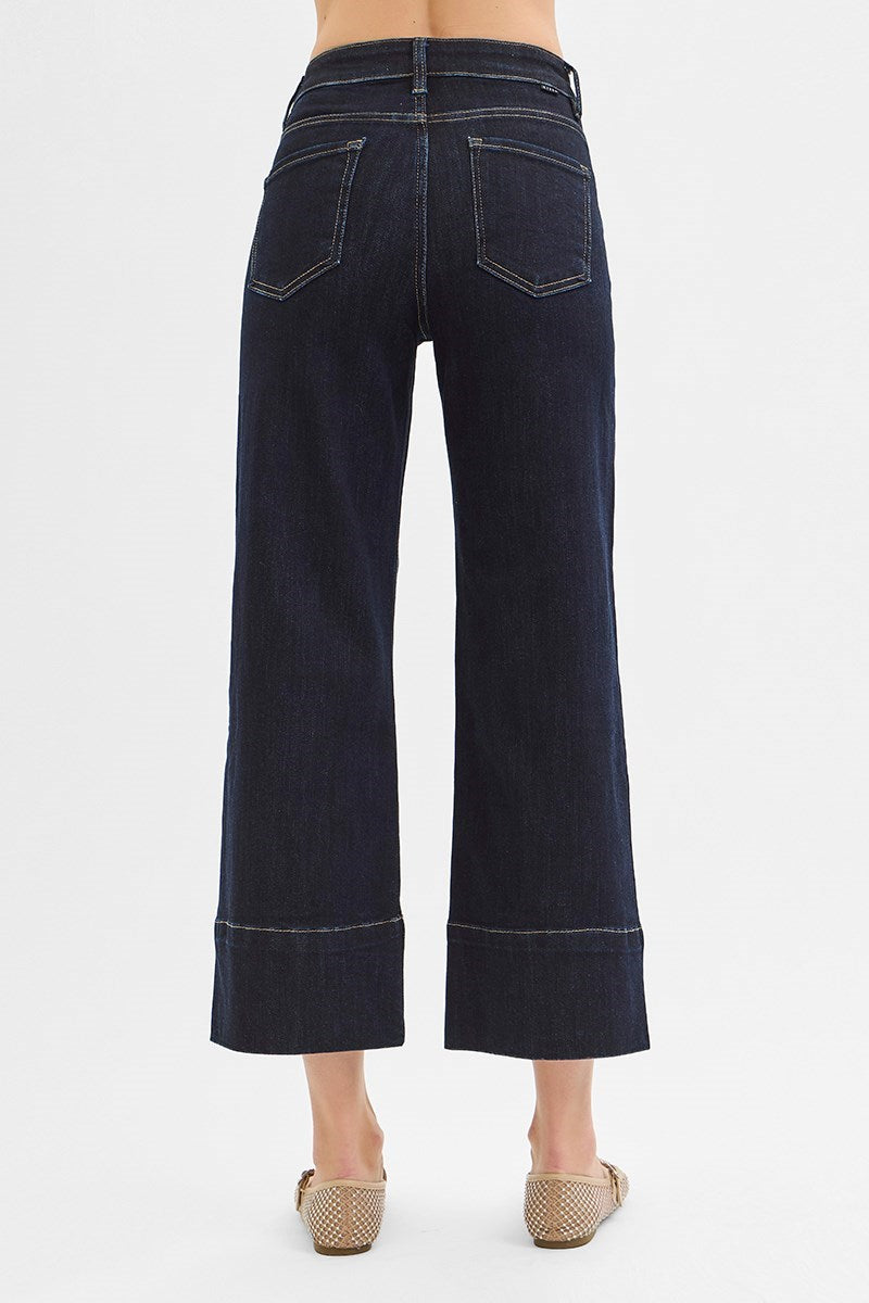 Risen High Rise Crop Wide Seam Detailed Jeans