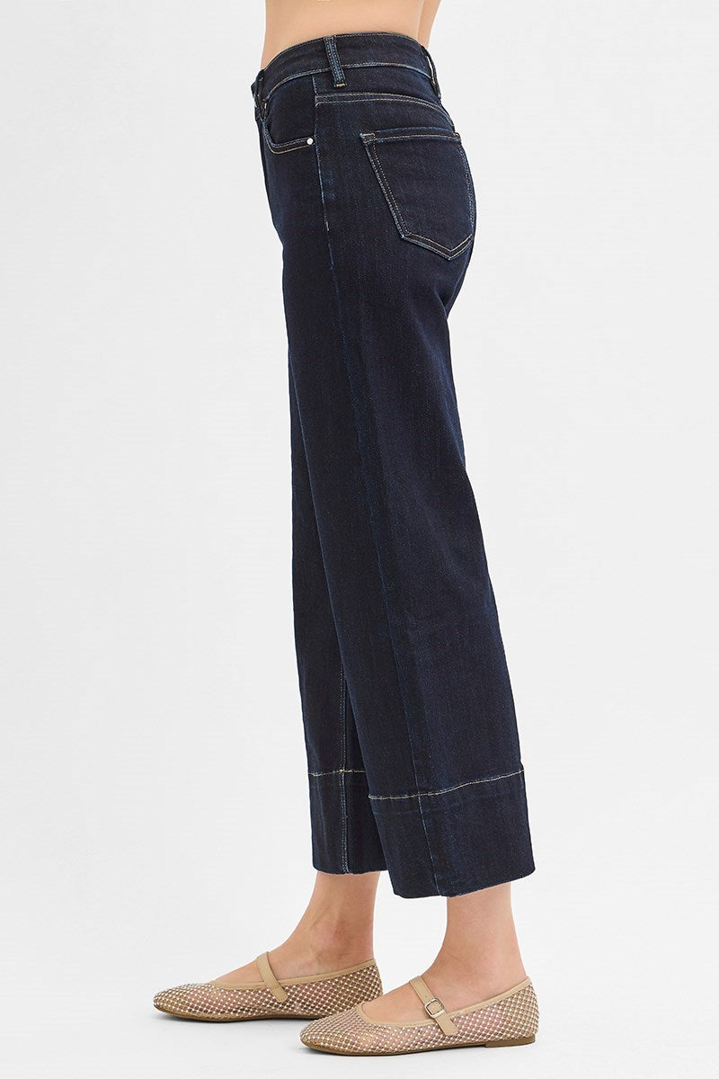 Risen High Rise Crop Wide Seam Detailed Jeans