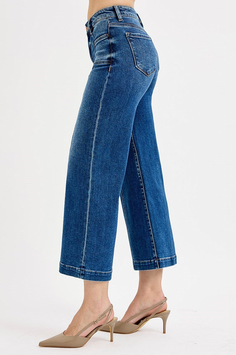 Risen Mid Rise Crop Wide With Front Patch Pocket Jeans