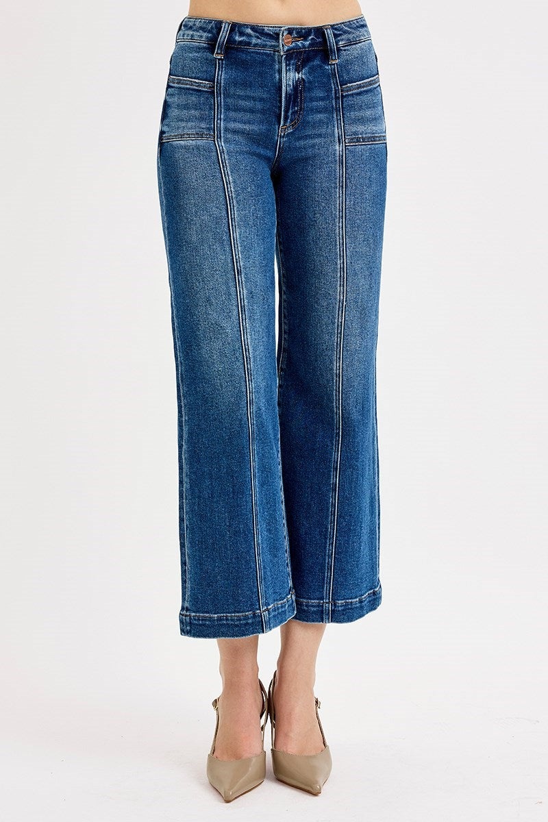 Risen Mid Rise Crop Wide With Front Patch Pocket Jeans