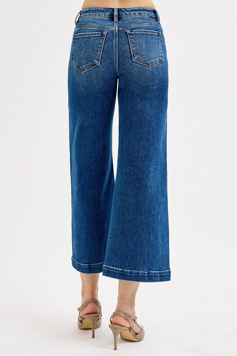 Risen Mid Rise Crop Wide With Front Patch Pocket Jeans