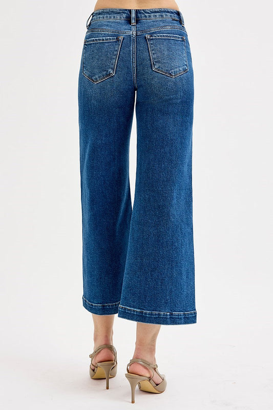 Risen Mid Rise Crop Wide With Front Patch Pocket Jeans