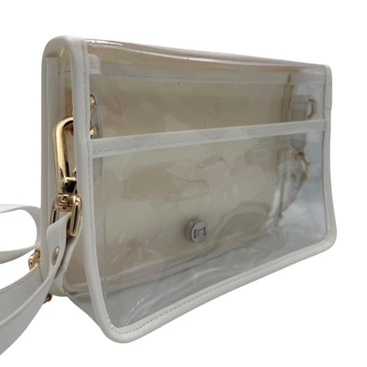Purple Stripe Clear Stadium Bag with Gold Bamboo Stick
