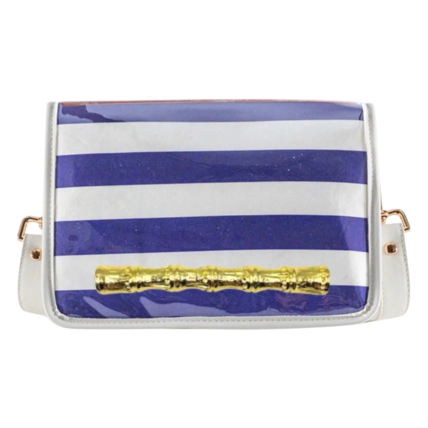 Purple Stripe Clear Stadium Bag with Gold Bamboo Stick