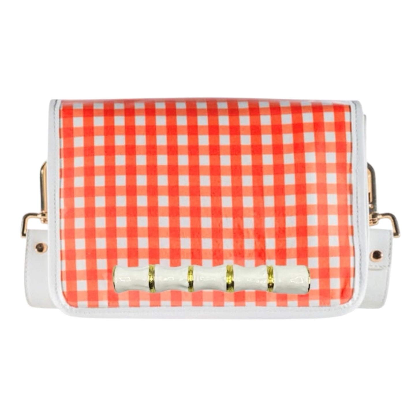 Orange Gingham Clear Stadium Bag with White Bamboo Stick