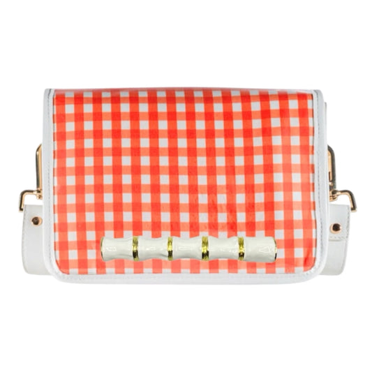 Orange Gingham Clear Stadium Bag with White Bamboo Stick